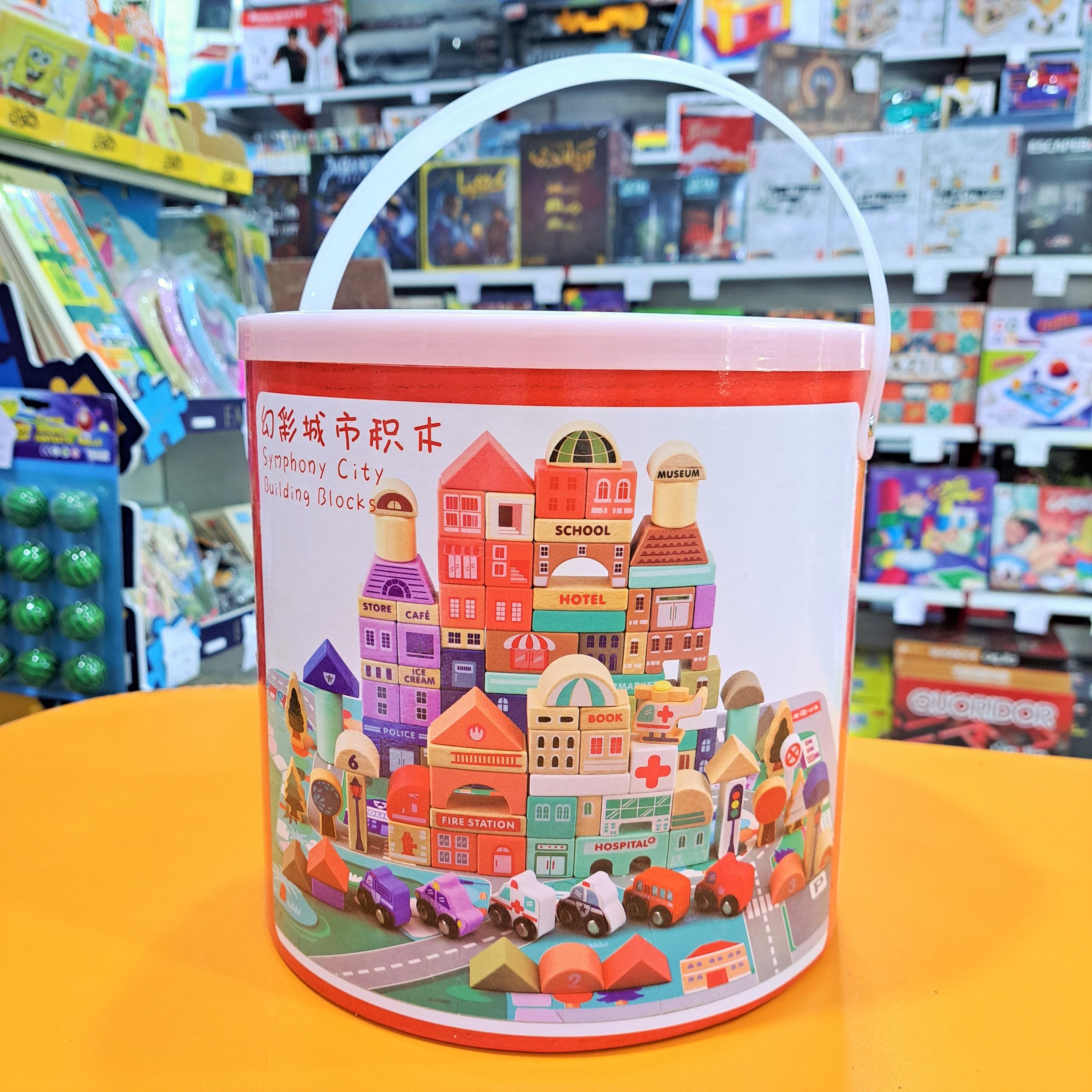 بریکس چوبی 115 قطعه سطلی + پازل قطعات درشت.برند موانزی