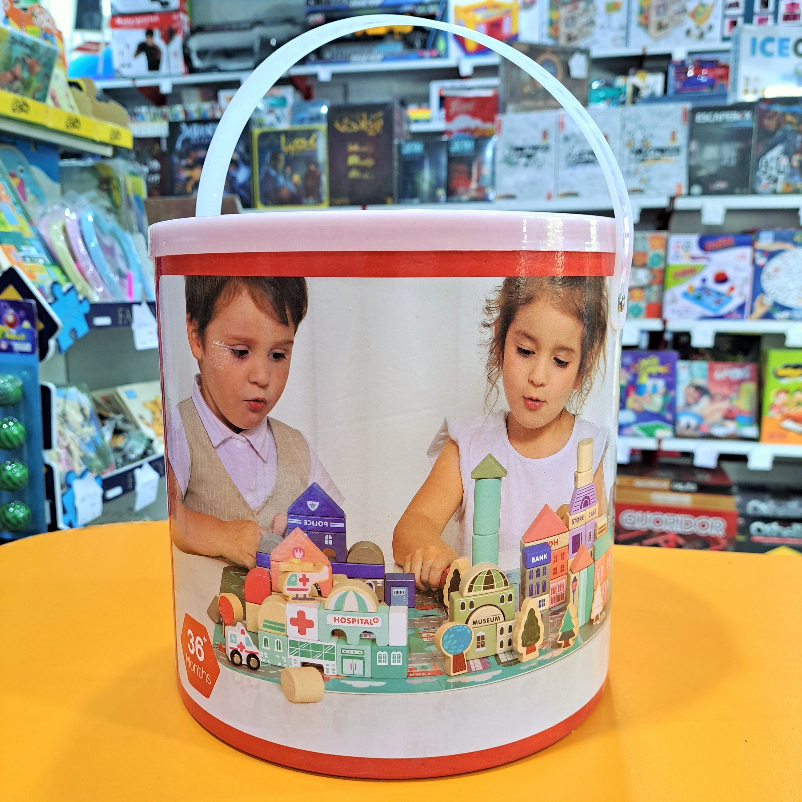 بریکس چوبی 115 قطعه سطلی + پازل قطعات درشت.برند موانزی - تصویر 3