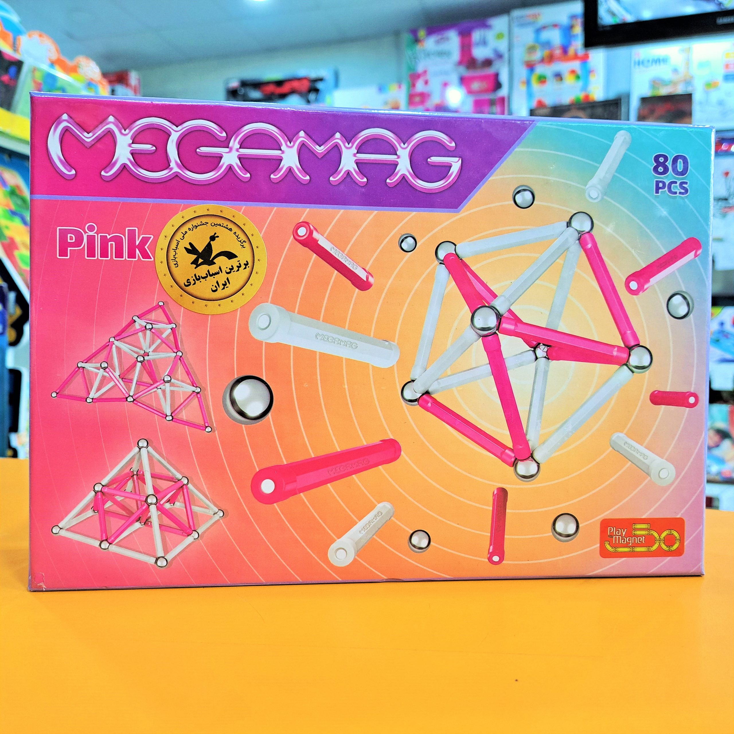 بازی ساختنی مگامگ 80 قطعه (سری صورتی-سفید)